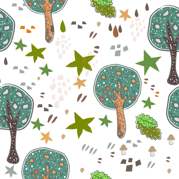 Modèle sans couture avec des arbres dessinés à la main mignon. Style scandinave . — Image vectorielle