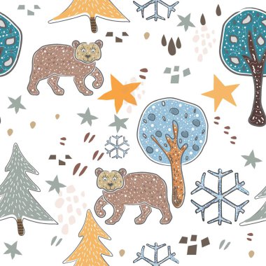 Sevimli ayılı kusursuz desen. İskandinav tarzı. Vektör Illu