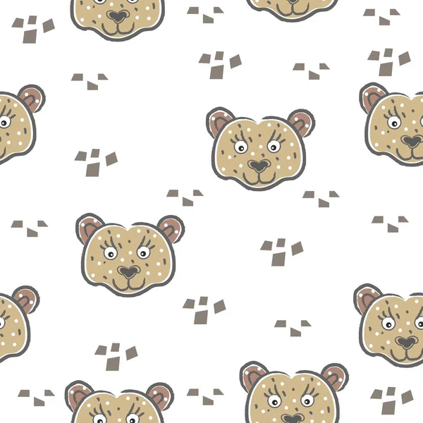 Sömlöst mönster med söt handritad björn (huvuden) — Stock vektor