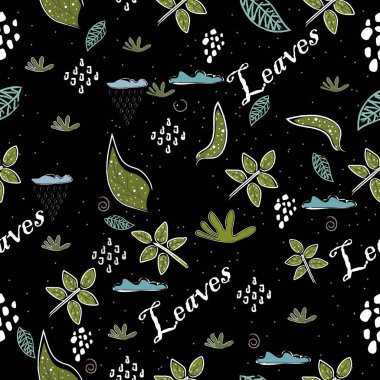 Yapraklı Şirin Desen. Yaprak Koleksiyonu. El Çizimi Tablosu