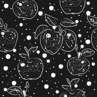 Koyu arkaplanda Şirin Elma desenli kusursuz desen. İskandinavya