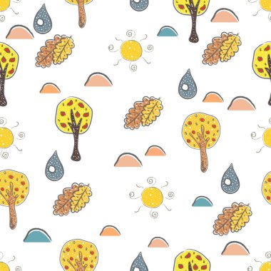 Şirin Ağaçlı Kusursuz Desen. İskandinav Tarzı.