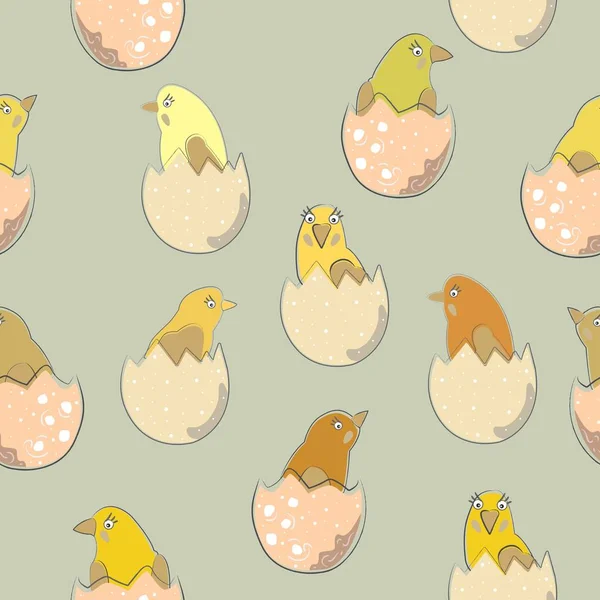 Poulets sucrés dans un œuf. Des nouveau-nés. Fond mignon avec d blanc — Image vectorielle