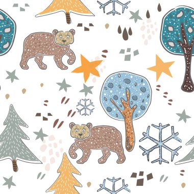 Sevimli ayılı kusursuz desen. İskandinav tarzı. Vektör Illu