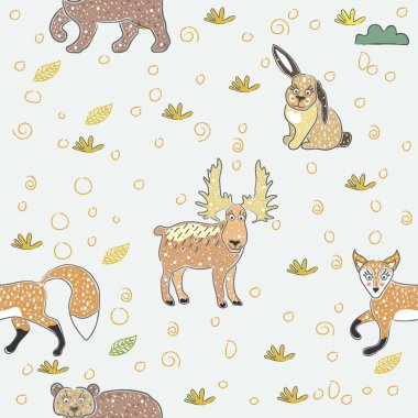 Sevimli El Çekimi Orman Hayvanları 'na sahip kusursuz desenli. İskandinav