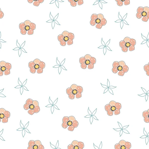 Seamless Pattern with Cute Flowers. Hand Drawn Scandinavian Styl — Stock Vector
