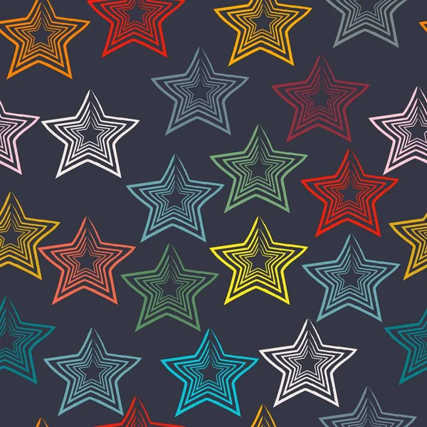 Seamless Pattern With Colorful Stars on black. Scandinavian Styl — Stock Vector