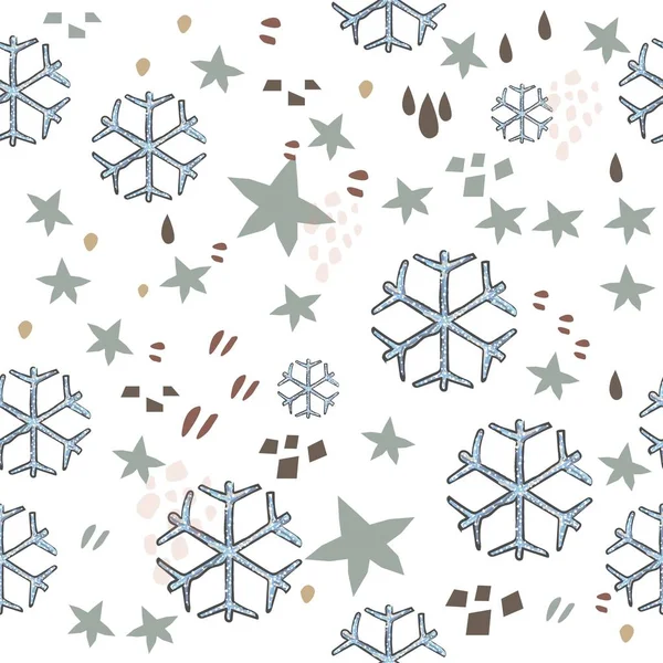 Sömlös vintermönster med handritade snöflingor. Skandinaviska — Stock vektor