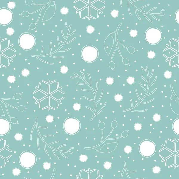 Patrón de invierno sin costuras con copos de nieve dibujados a mano. Escandinavo — Vector de stock