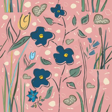 Elle çizilmiş elementleri olan şirin bir desen. İskandinav Tarzı.