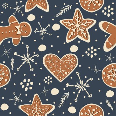 Elle çizilmiş elementleri olan şirin bir desen. İskandinav Tarzı.