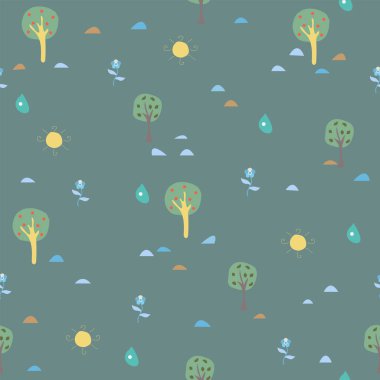 Elle çizilmiş elementleri olan şirin bir desen. İskandinav Tarzı.