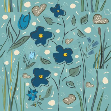 Elle çizilmiş elementleri olan şirin bir desen. İskandinav Tarzı.