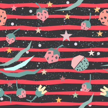 Elle çizilmiş elementleri olan şirin bir desen. İskandinav Tarzı.