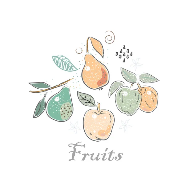 Lindo icono con un montón de frutas. Estilo escandinavo dibujado a mano . — Vector de stock