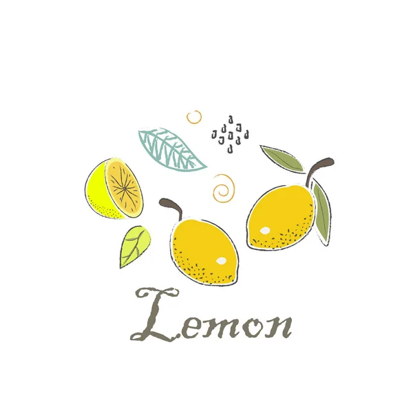 Lindo icono de invierno con limones. Estilo escandinavo dibujado a mano. Vec — Vector de stock