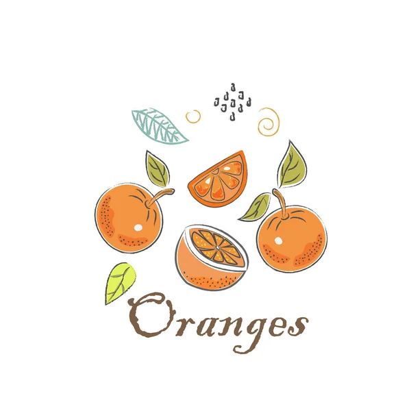 Lindo icono con naranjas. Estilo escandinavo dibujado a mano. Vector Il — Vector de stock