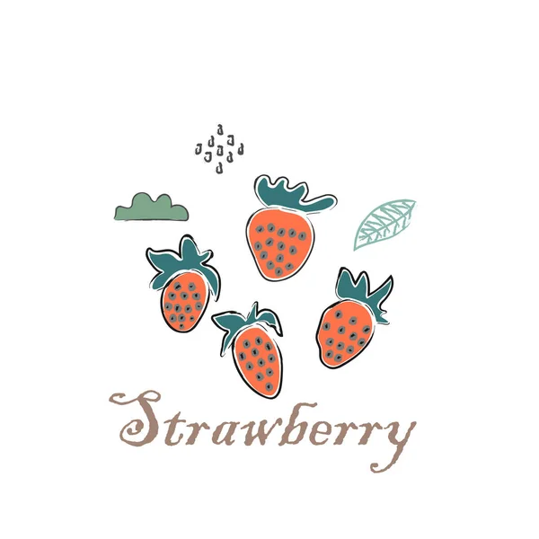 Cute Winter Icon with strawberry and cloud. Hand Drawn Scandinav — Stock Vector