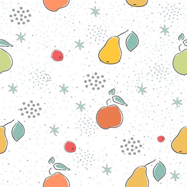 Şirin kirazlı, elmalı ve armutlu pürüzsüz desen.