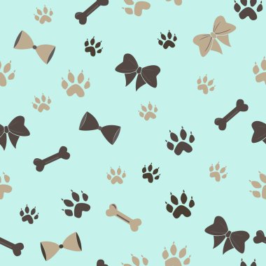 Kemikleri, yayları, köpek evleri ve ayak izleri olan kusursuz bir Dachshund Köpek deseni.. 