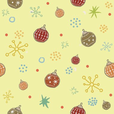 Elle çizilmiş kar taneleriyle kusursuz kış deseni. İskandinav tarzı. Mutlu Noeller desenli. Vektör İllüstrasyonu