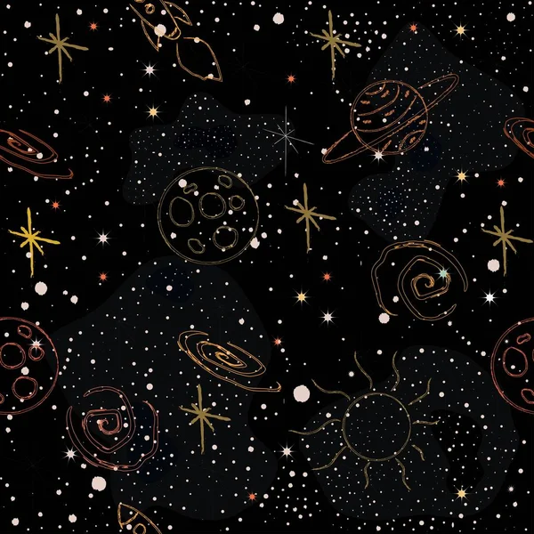Nahtloses Muster Mit Sternen Und Hellen Glänzenden Sternen Auf Dunklem — Stockvektor