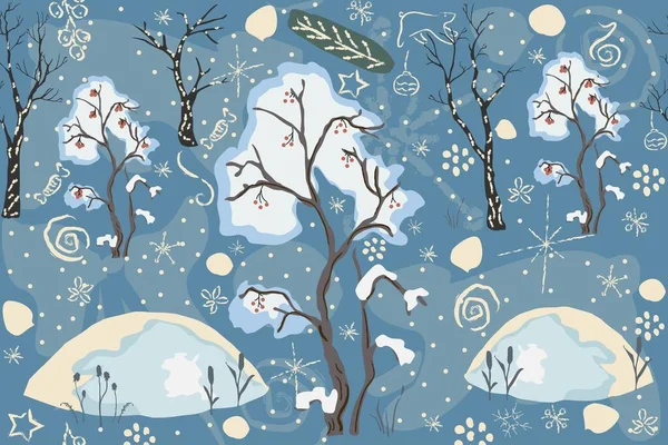 Modèle Hiver Sans Couture Avec Des Flocons Neige Dessinés Main — Image vectorielle