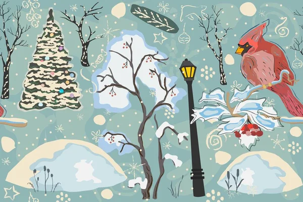 Seamless Winter Pattern Scandinavian Style Merry Christmas Texture Vector Illustration — Stock Vector