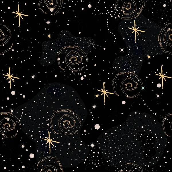Бесшовный Узор Звездами Яркими Сверкающими Звездами Темном Фоне — стоковый вектор