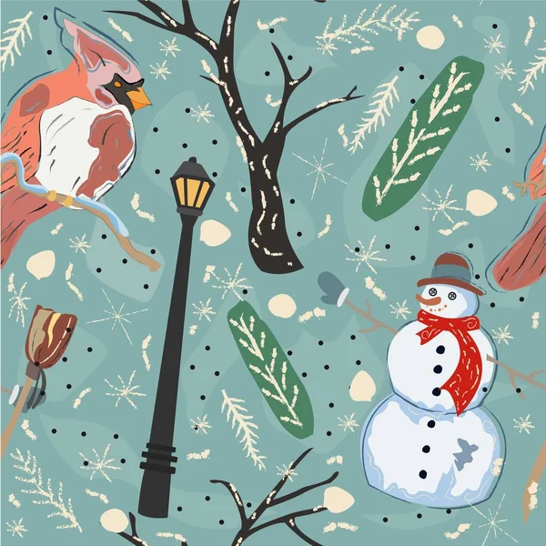 Seamless Winter Pattern Scandinavian Style Merry Christmas Texture Vector Illustration — Stock Vector