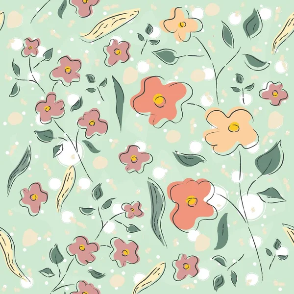 Floral Seamless Pattern Hand Drawn Vector Illustration — Stock Vector