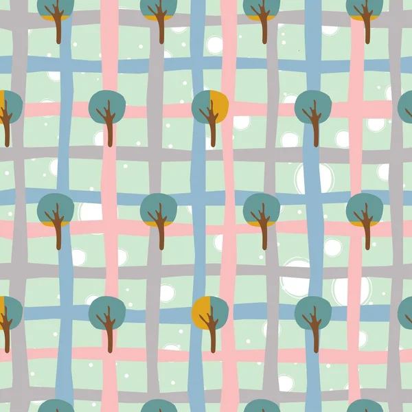Blumen Nahtlose Muster Bäume Hintergrund Vektorillustration — Stockvektor