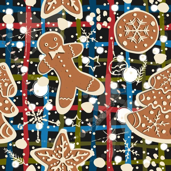 Tatlı zencefilli kurabiyeler, komik şekilli. Parmak izi için arka plan tekrarlanıyor. İskandinav Tarzları. 