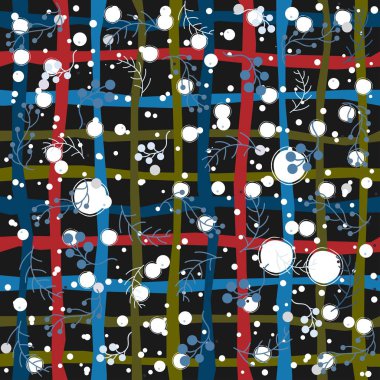 Elle çizilmiş kar taneleriyle kusursuz kış deseni. İskandinav tarzı. Mutlu Noeller desenli. Vektör İllüstrasyonu