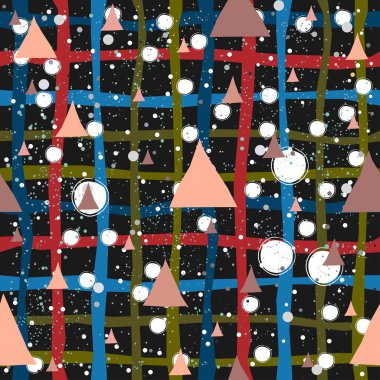 Elle çizilmiş kar taneleriyle kusursuz kış deseni. İskandinav tarzı. Mutlu Noeller desenli. Vektör İllüstrasyonu