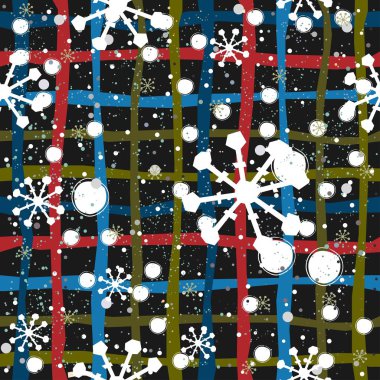 Elle çizilmiş kar taneleriyle kusursuz kış deseni. İskandinav tarzı. Mutlu Noeller desenli. Vektör İllüstrasyonu