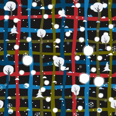 Elle çizilmiş kar taneleriyle kusursuz kış deseni. İskandinav tarzı. Mutlu Noeller desenli. Vektör İllüstrasyonu