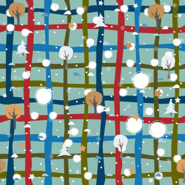 Elle çizilmiş kar taneleriyle kusursuz kış deseni. İskandinav tarzı. Mutlu Noeller desenli. Vektör İllüstrasyonu