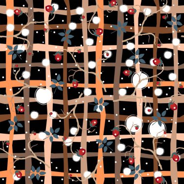 Elle çizilmiş kar taneleriyle kusursuz kış deseni. İskandinav tarzı. Mutlu Noeller desenli. Vektör İllüstrasyonu