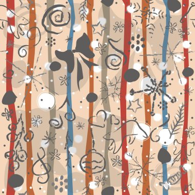 Elle çizilmiş kar taneleriyle kusursuz kış deseni. İskandinav tarzı. Mutlu Noeller desenli. Vektör İllüstrasyonu