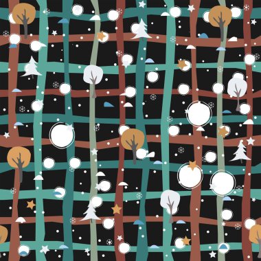 Elle çizilmiş kar taneleriyle kusursuz kış deseni. İskandinav tarzı. Mutlu Noeller desenli. Vektör İllüstrasyonu