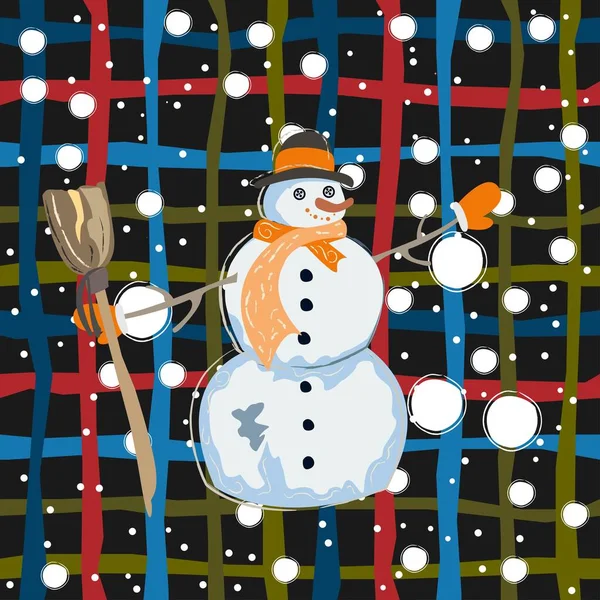 Kardan Adamla Ağaçlarla Fenerlerle Noel Şablonu — Stok Vektör