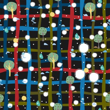 Elle çizilmiş kar taneleriyle kusursuz kış deseni. İskandinav tarzı. Mutlu Noeller desenli. Vektör İllüstrasyonu