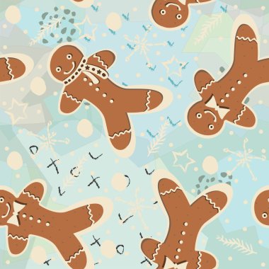 Tatlı zencefilli kurabiyeli kusursuz desenli, komik şekilli. Parmak izleri için arka plan tekrarlanıyor. 