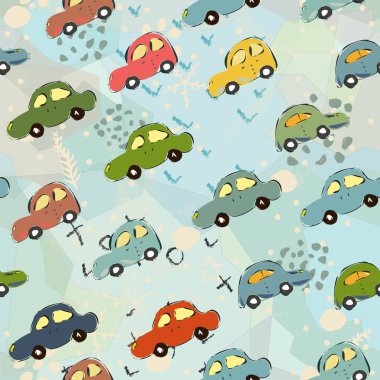 Şirin Avrupa Arabaları ile Kusursuz Desen. 