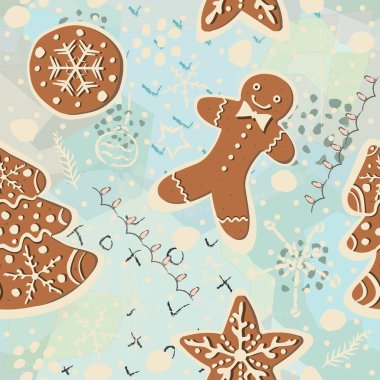 Tatlı zencefilli kurabiyeli kusursuz desenli, komik şekilli. Parmak izleri için arka plan tekrarlanıyor. 