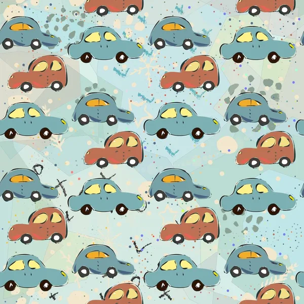 Seamless Pattern with Cute European Cars. 