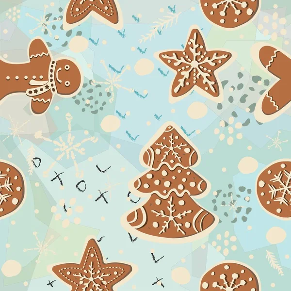 Tatlı zencefilli kurabiyeli kusursuz desenli, komik şekilli. Parmak izi için arka plan tekrarlanıyor. İskandinav Tarzı. 