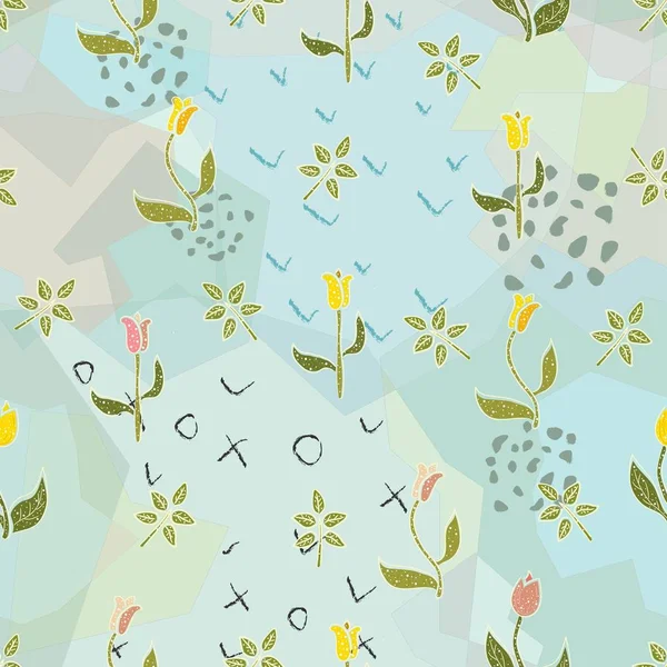 花のシームレスなパターン 手描き ベクターイラスト — ストックベクタ