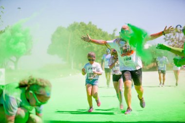 Malaga, İspanya - 4 Haziran 2017: Unicaja renk yolun Malaga, İspanya'da 4 Haziran 2017 üzerinde zevk tanımlanamayan kişi.